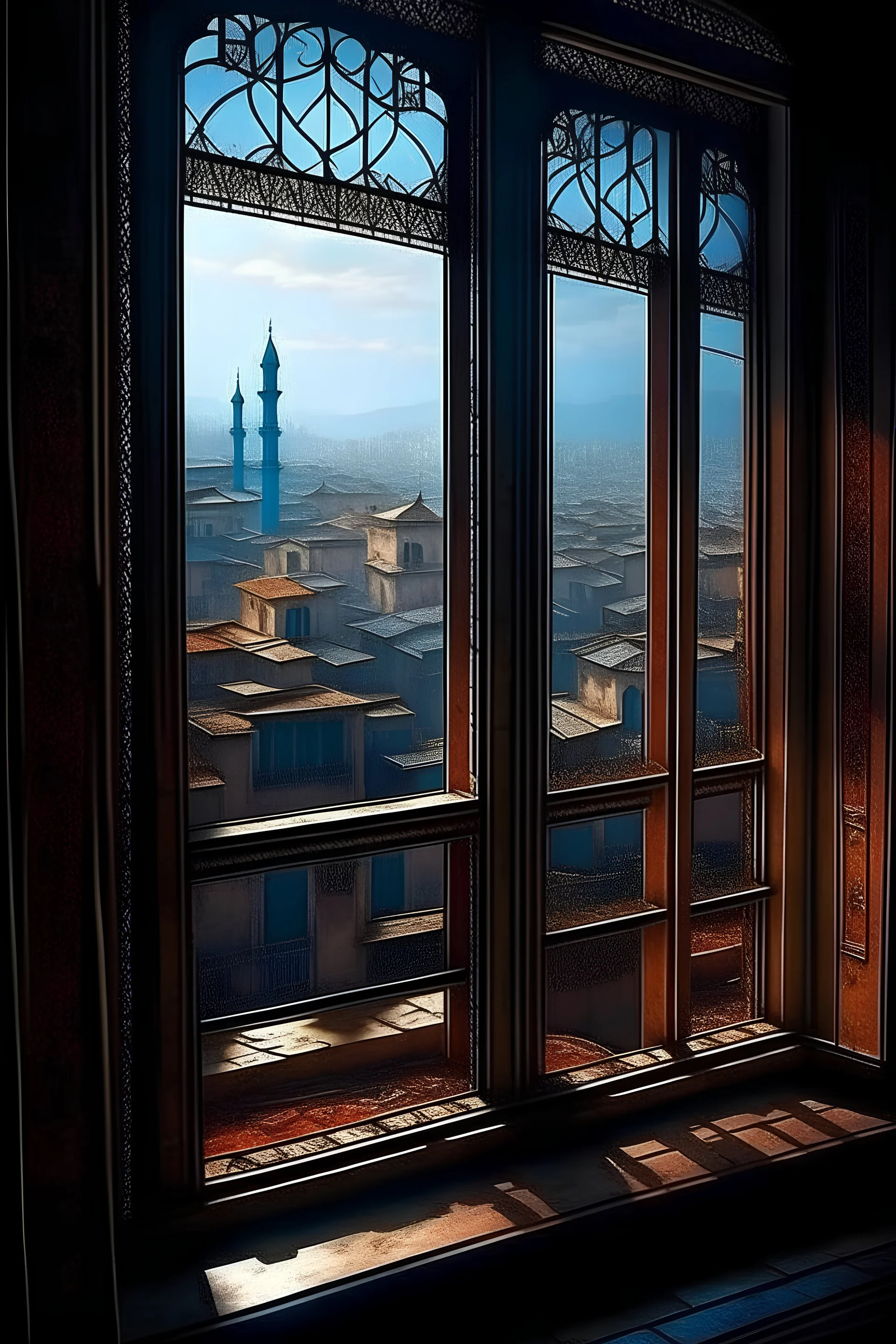 Prinz von Persien Ambiente Ausblick aus dem Fenster auf die Stadt gerade Perspektive auf den Fensterrahmen