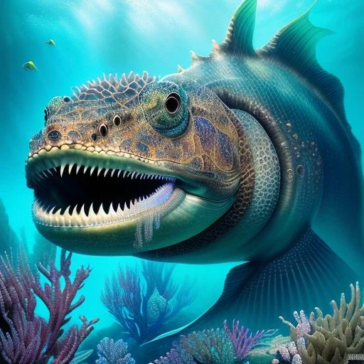 ultra detailed fullbody portrait of Sea monster underwater, extremely detailed digital painting, intrincate, extremely detailed face,crystal clear Big eyes, in the style of Kaare Andrews, mystical colors , perfectly centered image, perfect composition, rim light, beautiful lighting, 8k, stunning scene, raytracing