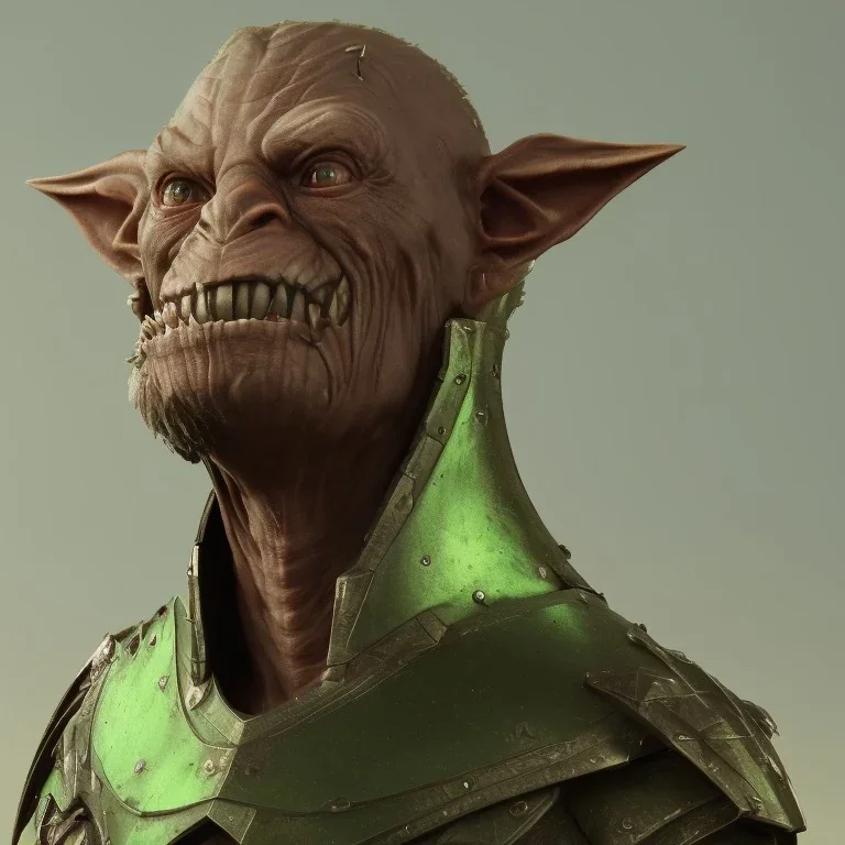 dnd, ork, green skin, wearing shiny armor, portrait