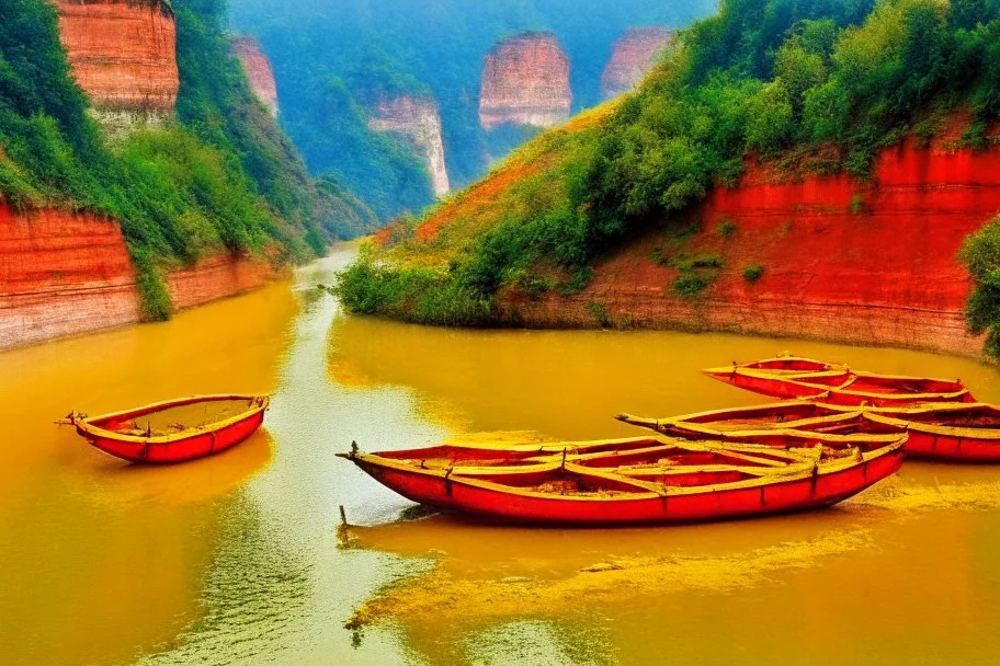 Red Boats on yellow river china