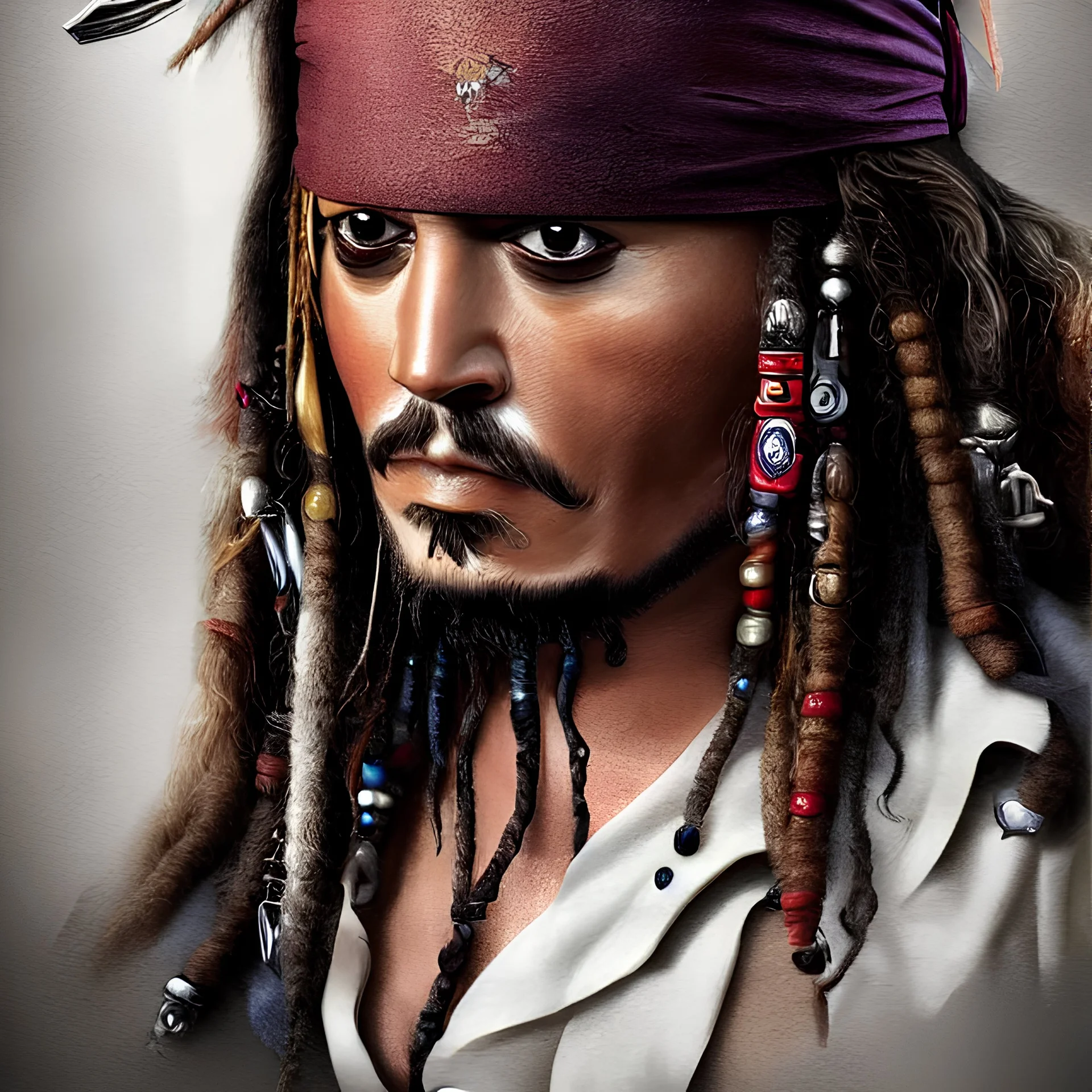 8k 4d photo realistic Highly detailed portrait of captain Jack sparrow illustration