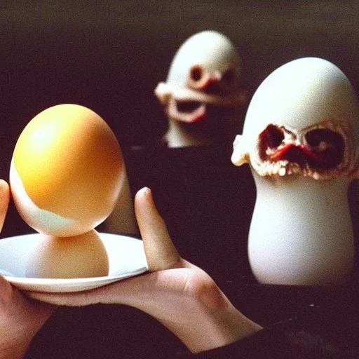 Creepy folk people eating eggs