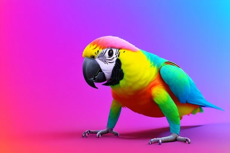 photorealistic, 85mm photo, studio lighting, parrot, by lisa frank, polychromatic colors, thick, rose quartz, dark background