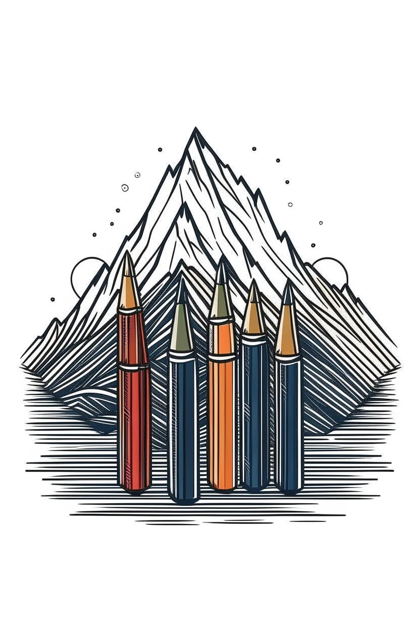 The logo consists of a group of pens combined with mountains