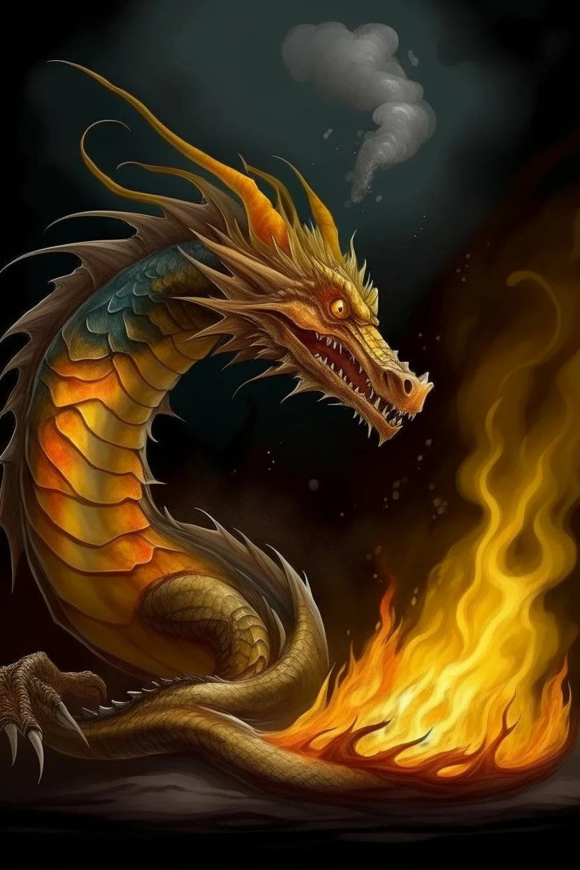 Fish and dragon,fire and smoke