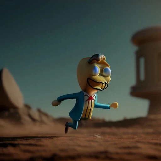 Mr. Peanut running away from an alien spaceship