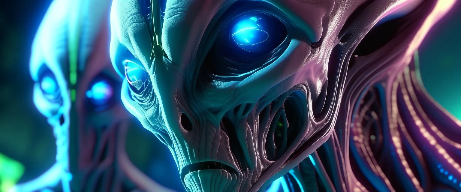 Close-up confrontation between an ancient alien outcast leader and a space broker, standing only a meter apart, intense eye contact, glowing crystalline rod between them, anger mixed with sadness, dramatic facial expressions, shallow depth of field, cinematic lighting, stylized 3D anime, airbrush painting, crisp outlines