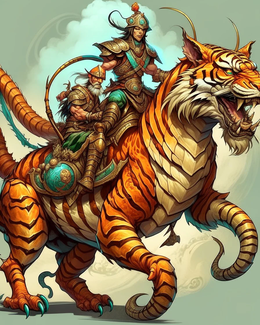 A combination of a dragon and a tiger and a commander riding on it