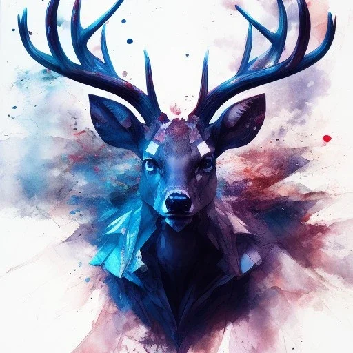 deer, 3D, leaning pose, watercolor illustration by <agnes cecile> <Yoji Shinkawa>,