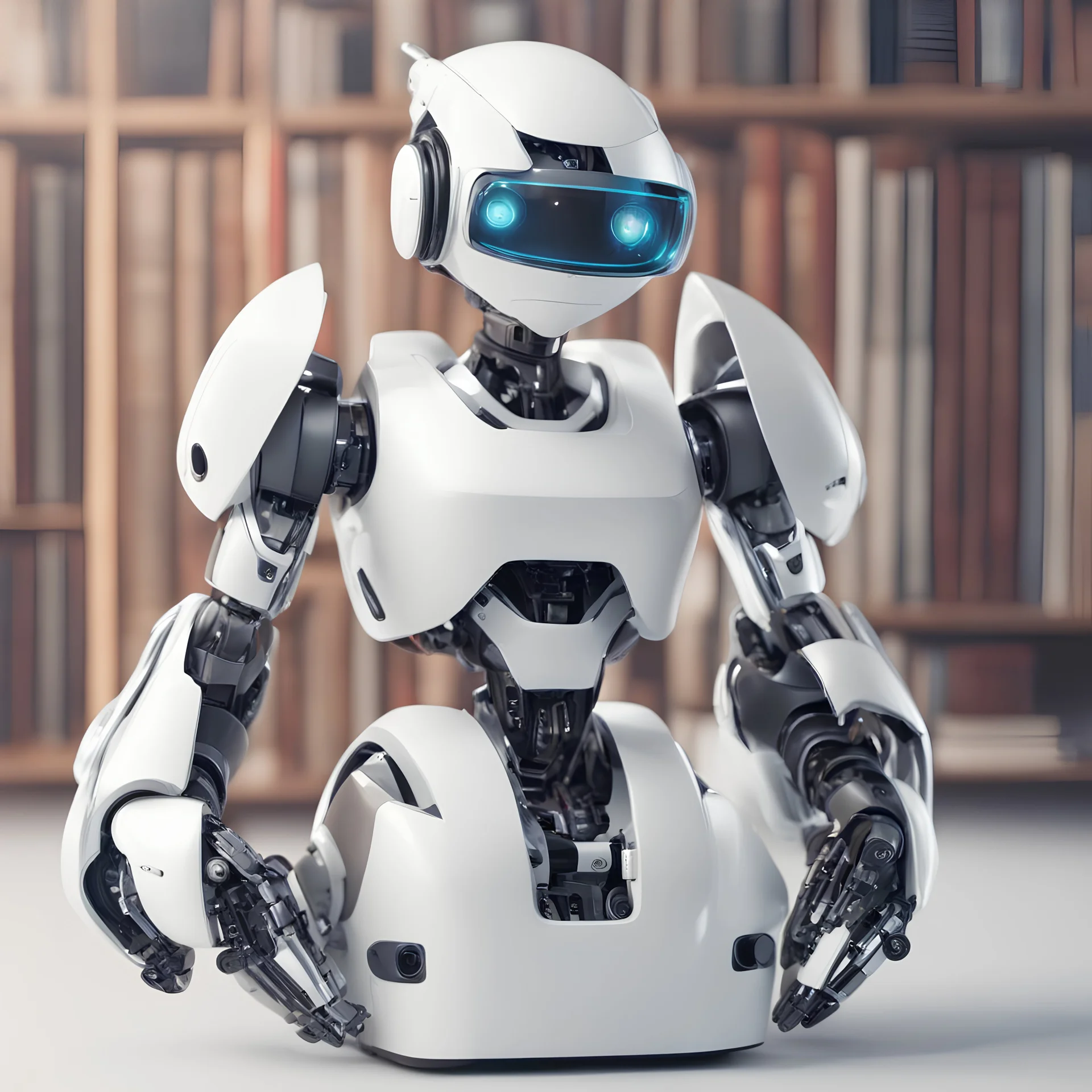 Gorgeous cartoon style robotic librarian figure represeting an AI bot