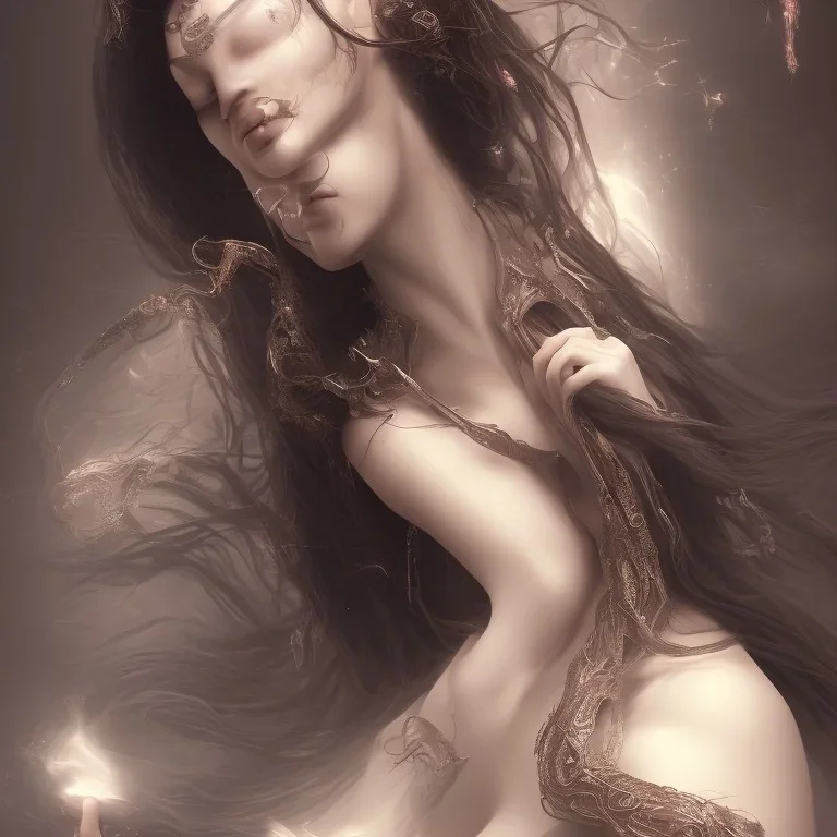 Son Ye-jin long black hair goddess xtreme detailed, 4k, intricate, fog effects, smoke effects