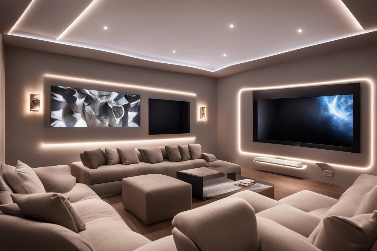 dedicated home cinema room with LED lighting in the walls make sure the room is completely symmetrical