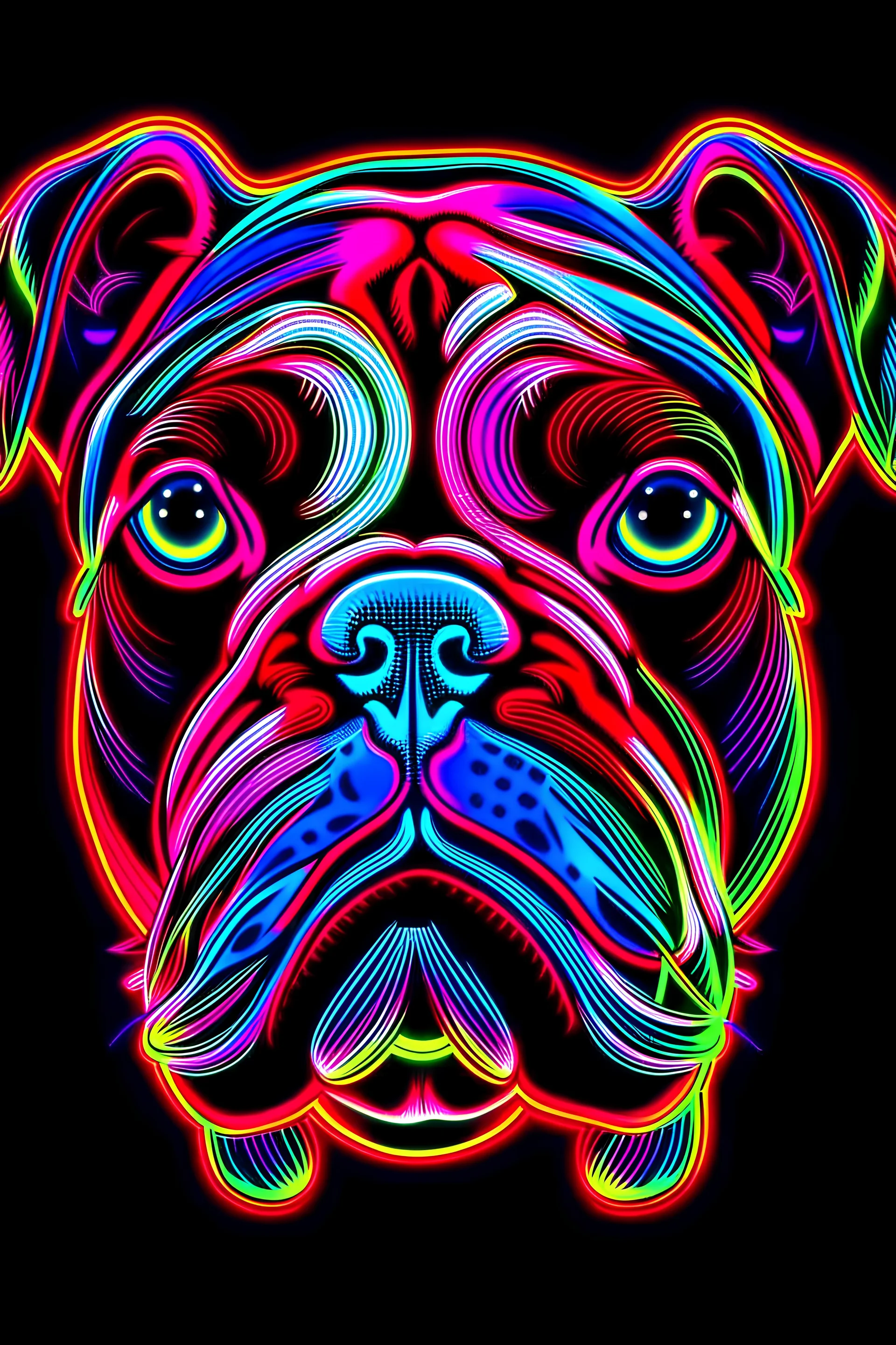 full picture of neon bulldog heads line