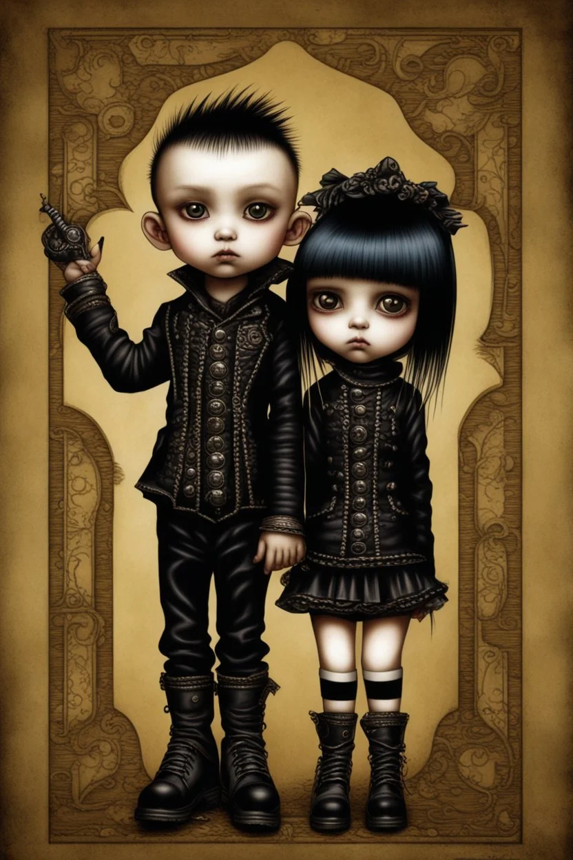 young goth girl and boy, dressed in gothpunk clothing and boots, sign reads "GOTHFEST", by naoto hattori