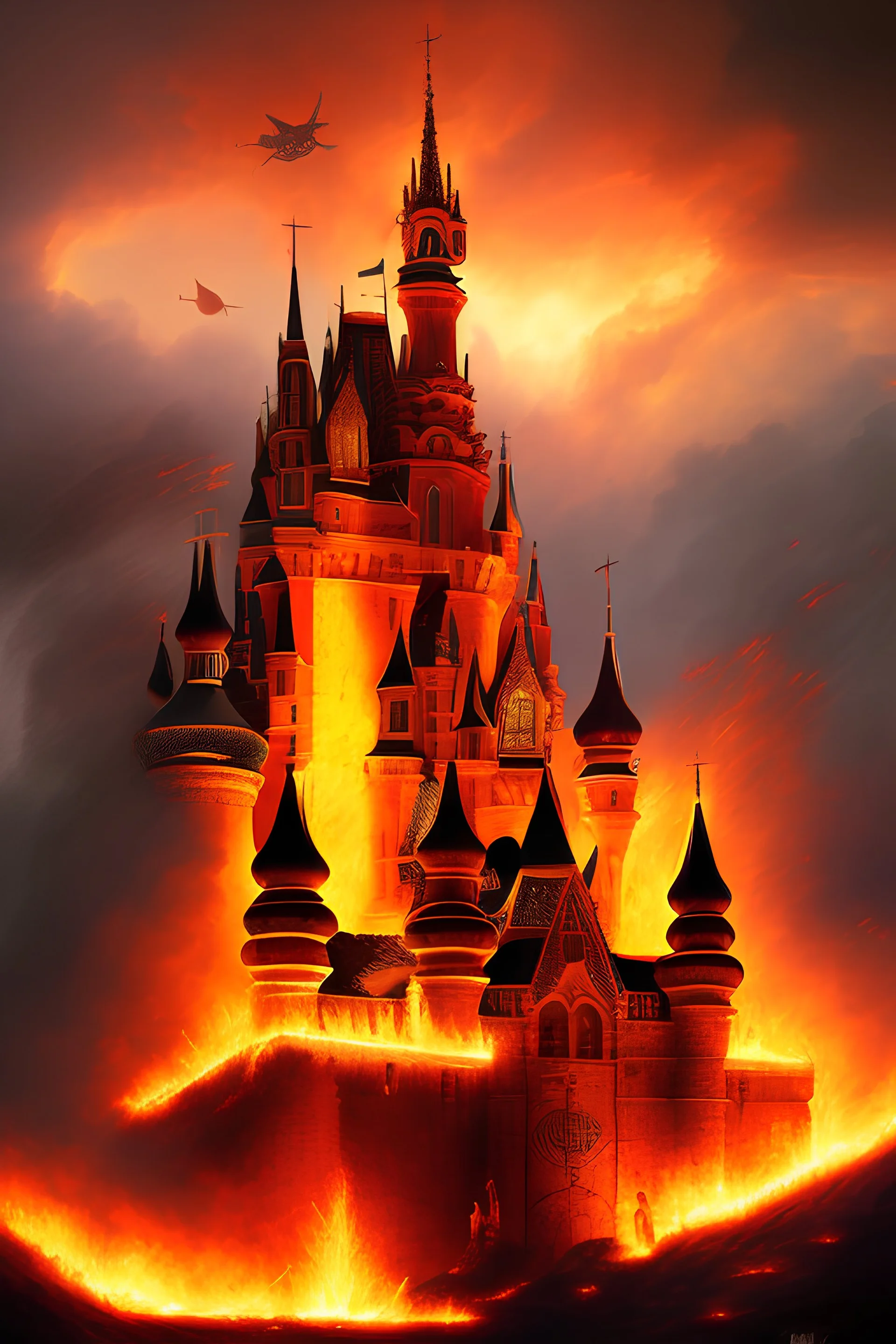 castel in fire, destroy, draw