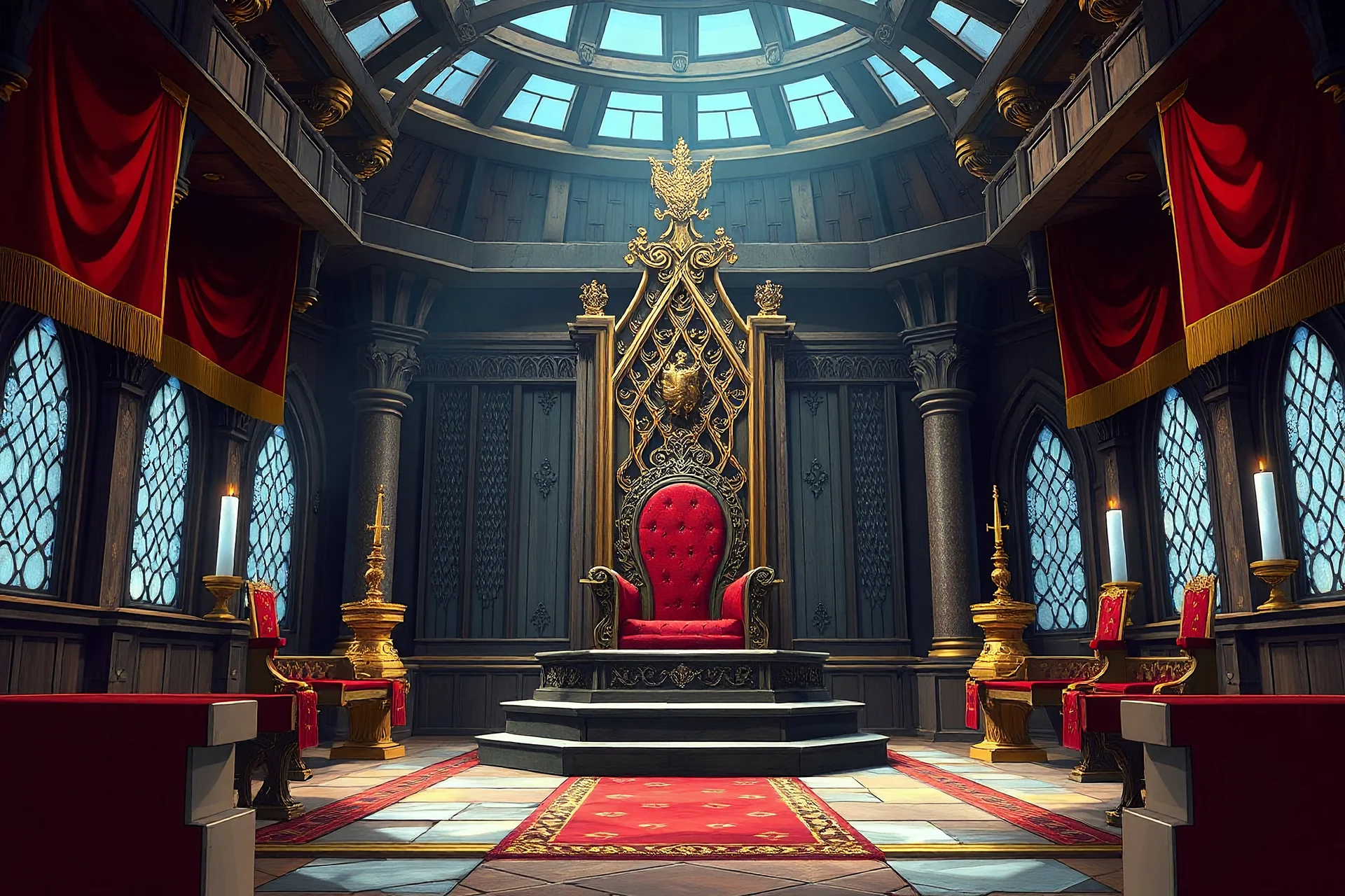 Medieval throne room in anime style