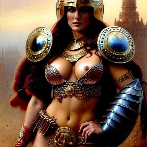 portrait 'beautiful Sexy Extra busty RedSonja naked ',ancient metal armor and Helmet ,painting by gaston bussiere, greg rutkowski, yoji shinkawa, yoshitaka amano, tsutomu nihei, donato giancola, tim hildebrandt, oil on canvas, cinematic composition, extreme detail,fit full head inside picture,32k