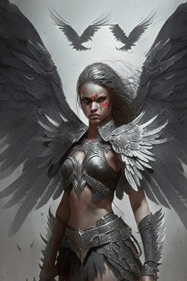 female warrior angel with black wings