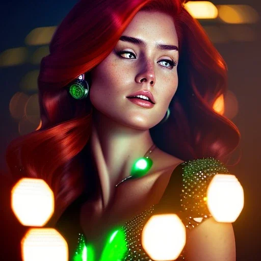 portrait of mary jane watson, red hair, green eyes, black tanktop, intricate, elegant, glowing lights, highly detailed, comic style, artstation, concept art, smooth, sharp focus, illustration, art by wlop, mars ravelo and greg rutkowski