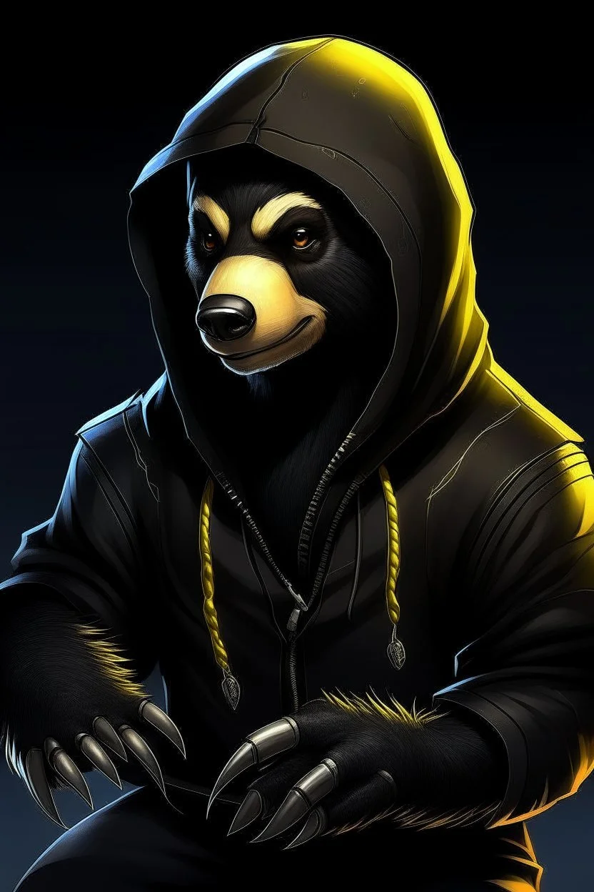 cyber punk hacker honey badger wearing a black hoodie