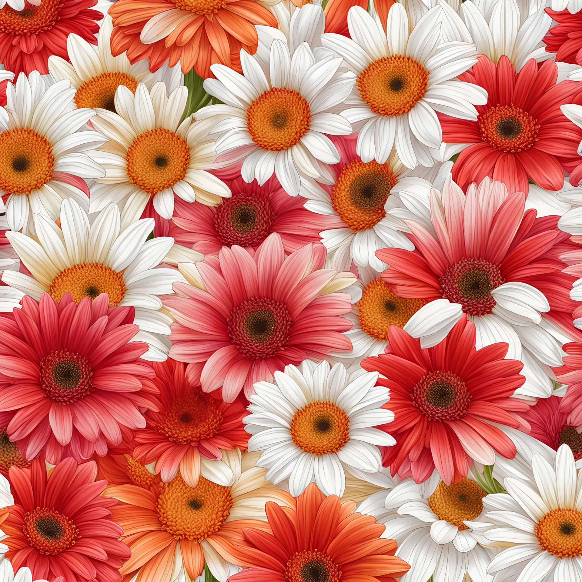 gerbera daisy flower on white background, illustration, seamless tileable pattern