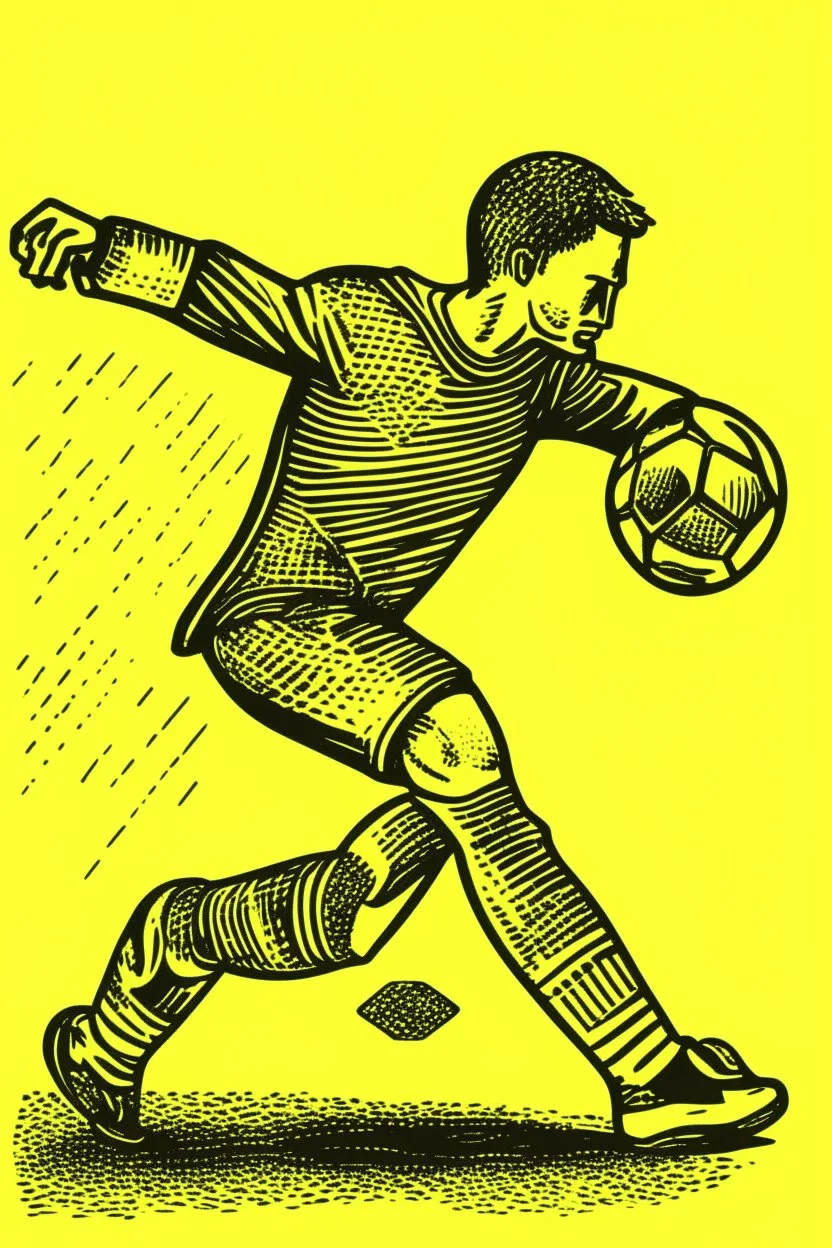 Woodcut, clean, soccer kick