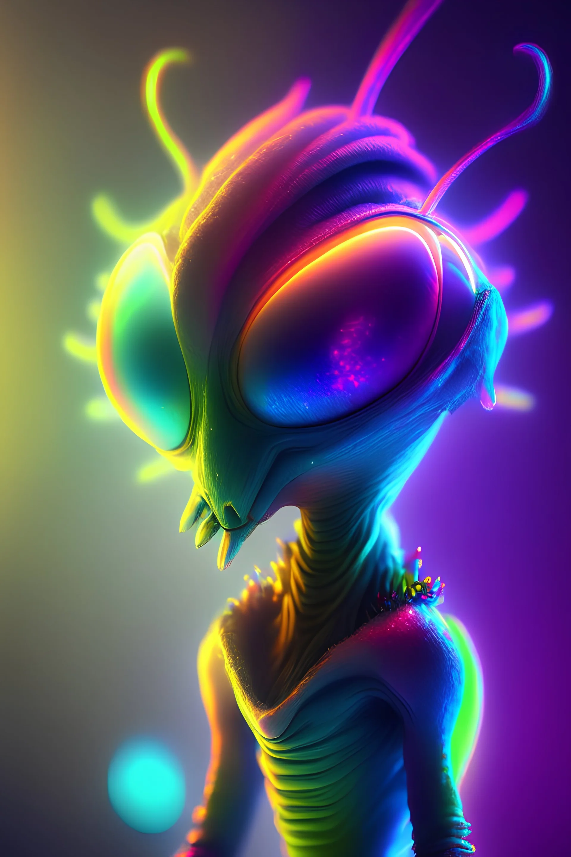 Rainbow chic alien, unreal lighting, volumetric lighting, high contrasts, sharp focus,