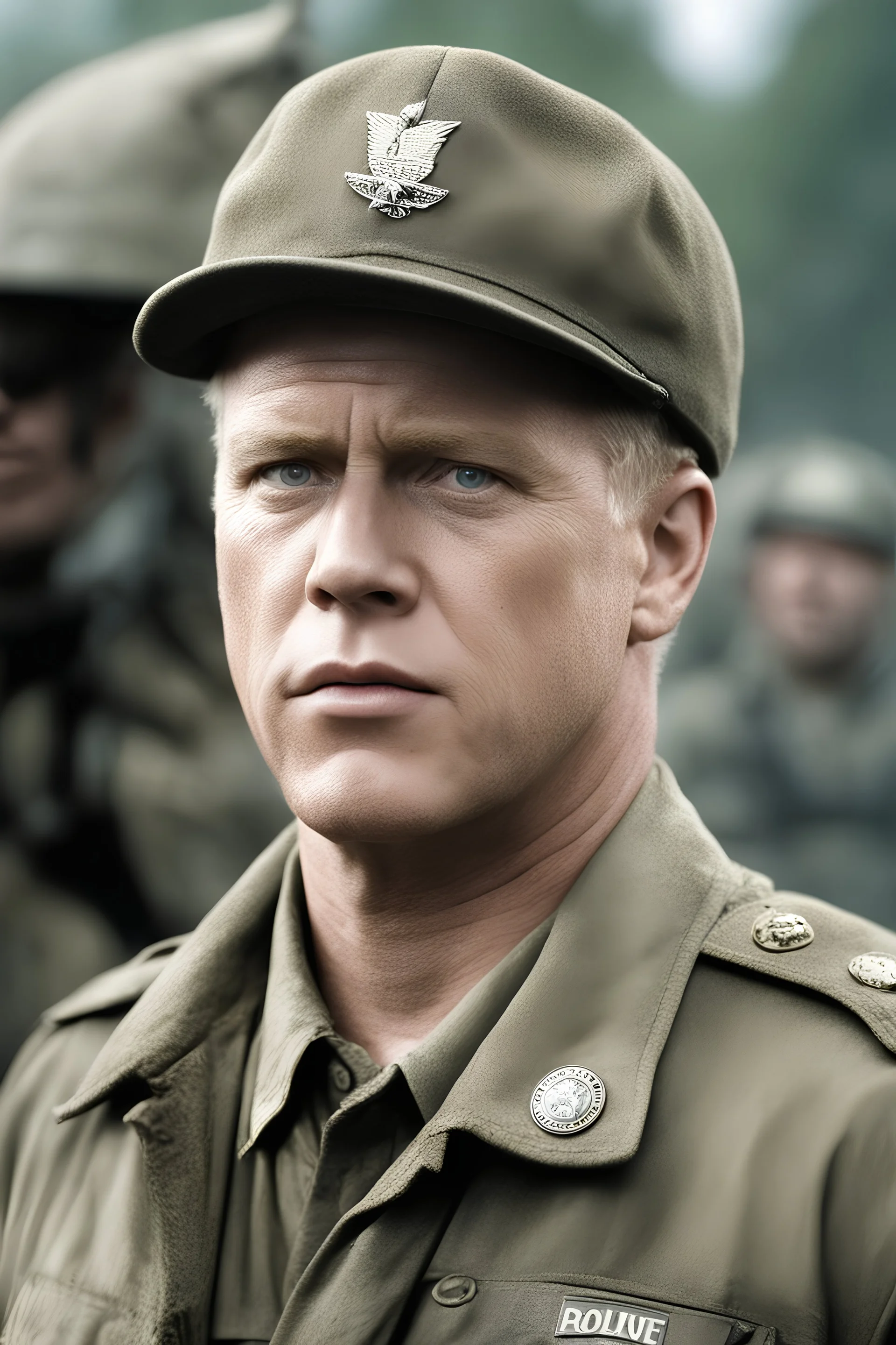 Band of Brothers, 20-year-old Michael Cudlitz as Staff Sergeant Denver "Bull" Randleman, Professional quality full color photography by Ansel Adams - 4k UHD, Ultra-realistic, Hyper realistic, Photorealistic, Realistic, absolute Reality