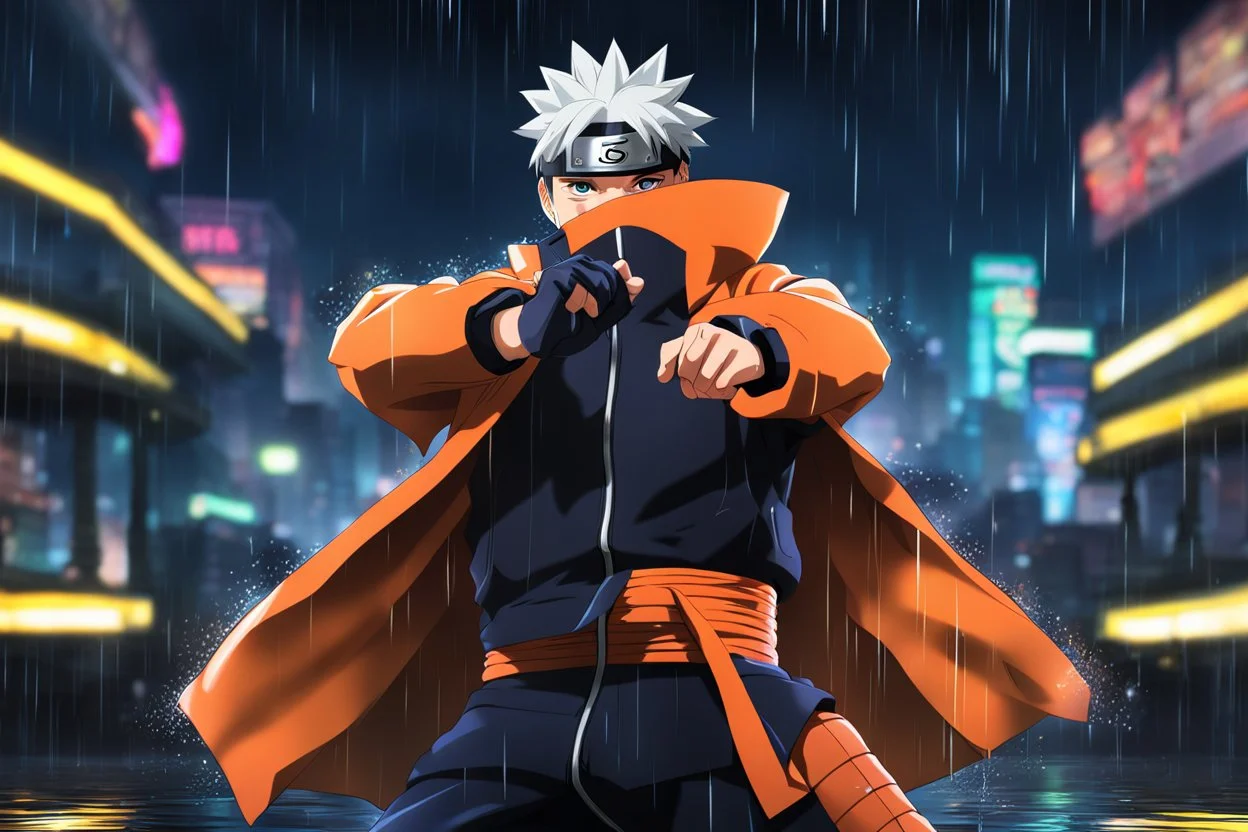 Naruto in 8k realistic anime drawing style, close picture, rain, neon lights, intricate details, highly detailed, high details, detailed portrait, masterpiece,ultra detailed, ultra quality