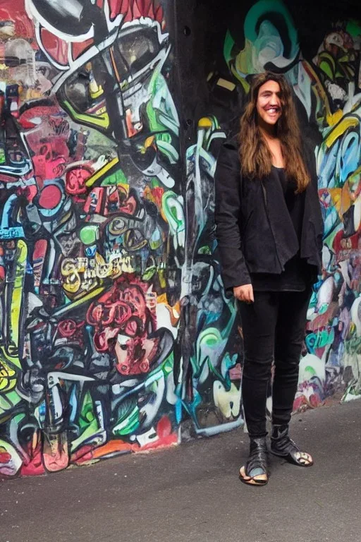 Full body portrait, painting, medium shot lady style of Hosier Lane