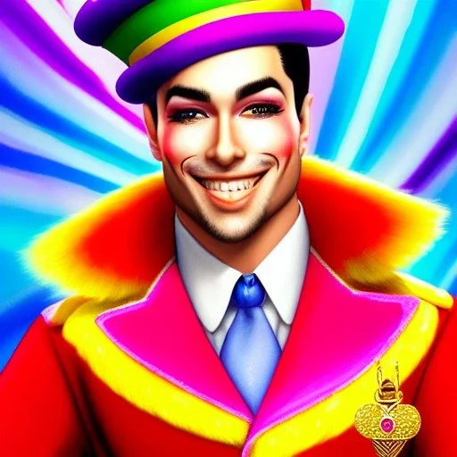  vonnart, ringleader, Arthur Kulkov face shot, front, handsome, circus, male, Yamada Akihiro artwork, Russian, lisa Frank fantasy, Golden hour