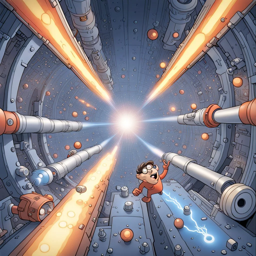 Cartoon characters being accelerated within the superconducting supercollider.