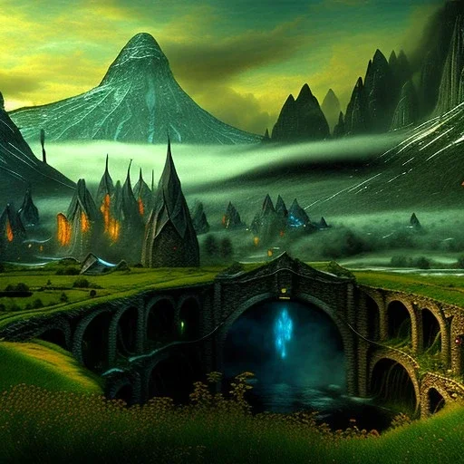 Epic Drawing of mordor scenery of The Hobbit estilo Van Gogh 4k