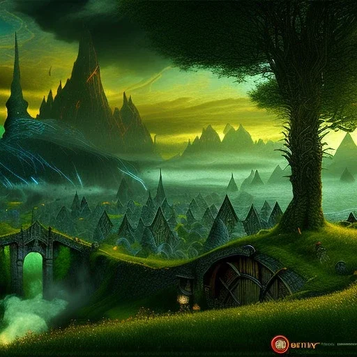 Epic Drawing of mordor scenery of The Hobbit estilo Van Gogh 4k