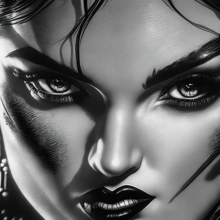 Sincity comic, a vampire glam. Closeup.