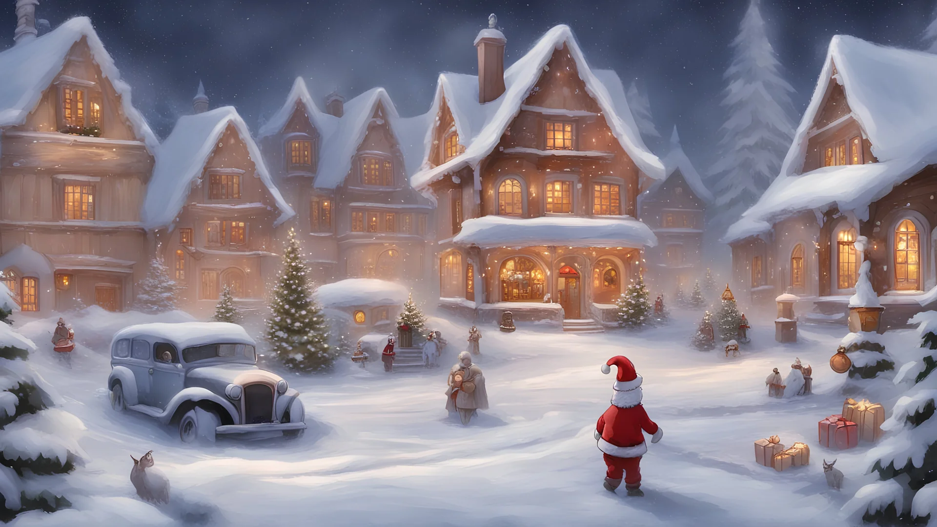 Magic Christmas atmosphere: sweet night in the snowy town of Santa Claus