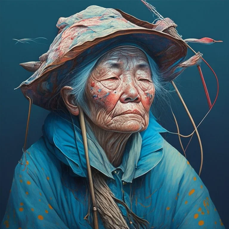 dream portrait of old female fisherman by james jean