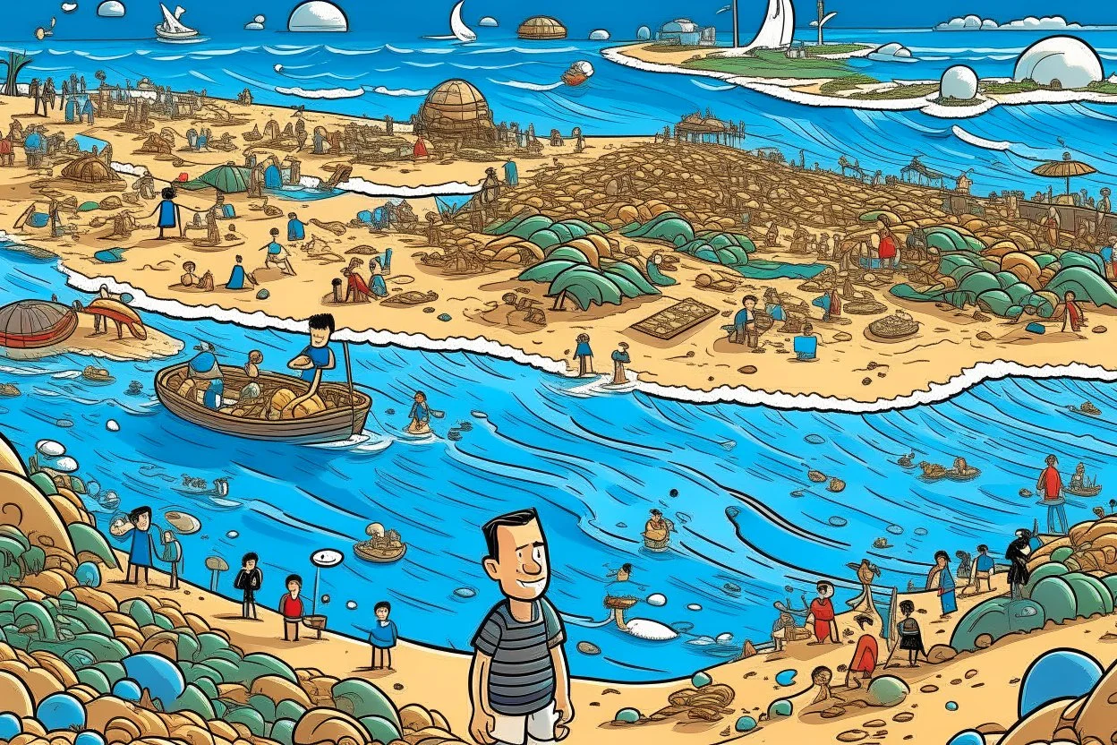 where's Wally but with elon musk si its a where is elon musk game big image beach