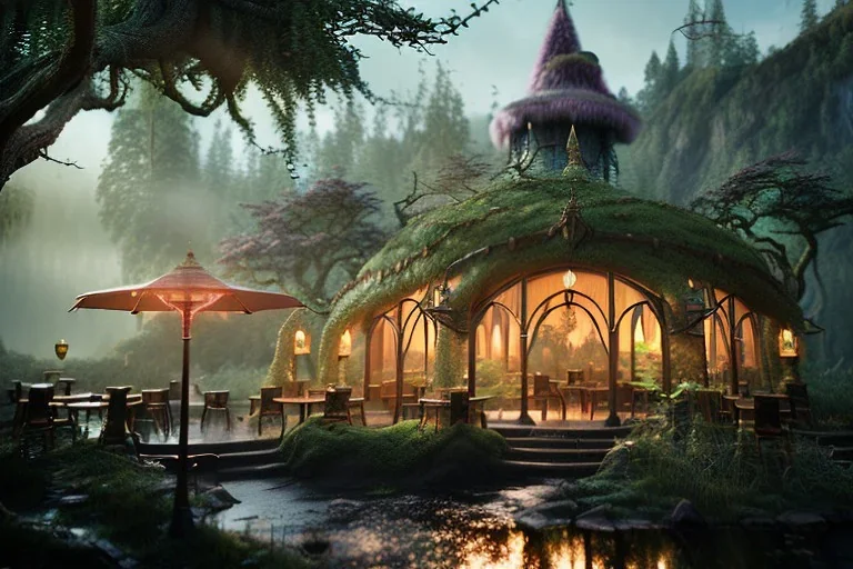 Magical fantasy elven cafe forest lord of the ring rivendell tower