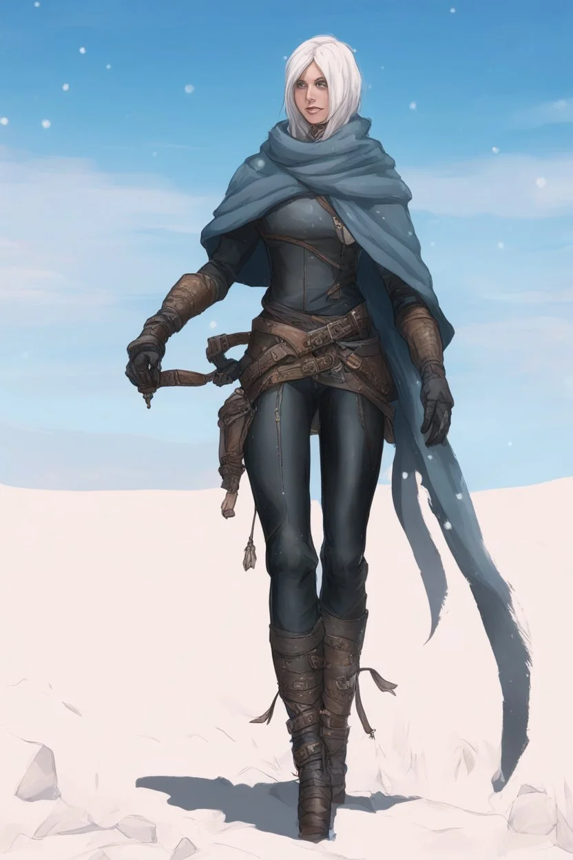 A female cleric dressed for the winter, with brown hair. Snowy background