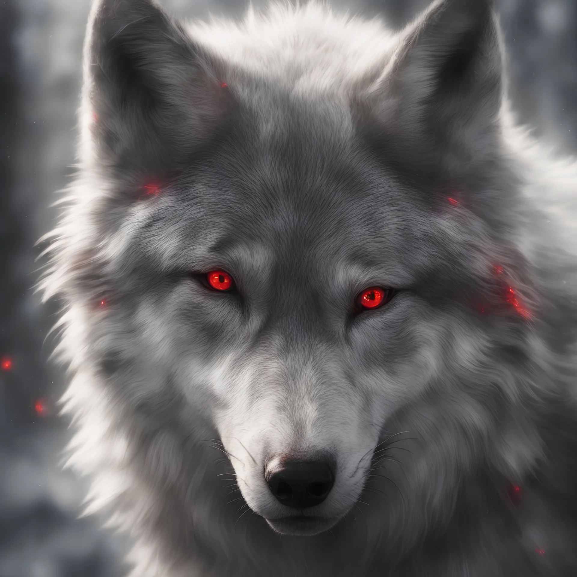 A wolf with shining red eyes