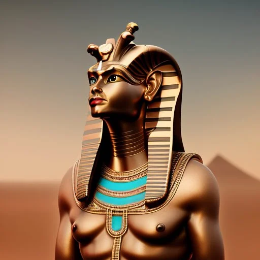 The egyptian god Ra, head of a falcon, superhero pose, desert background, epic, powerful, concept art style