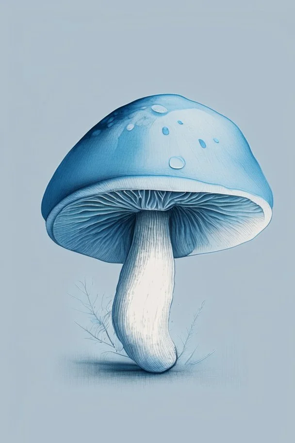 Mushroom blue cap colored sketch with light grey background