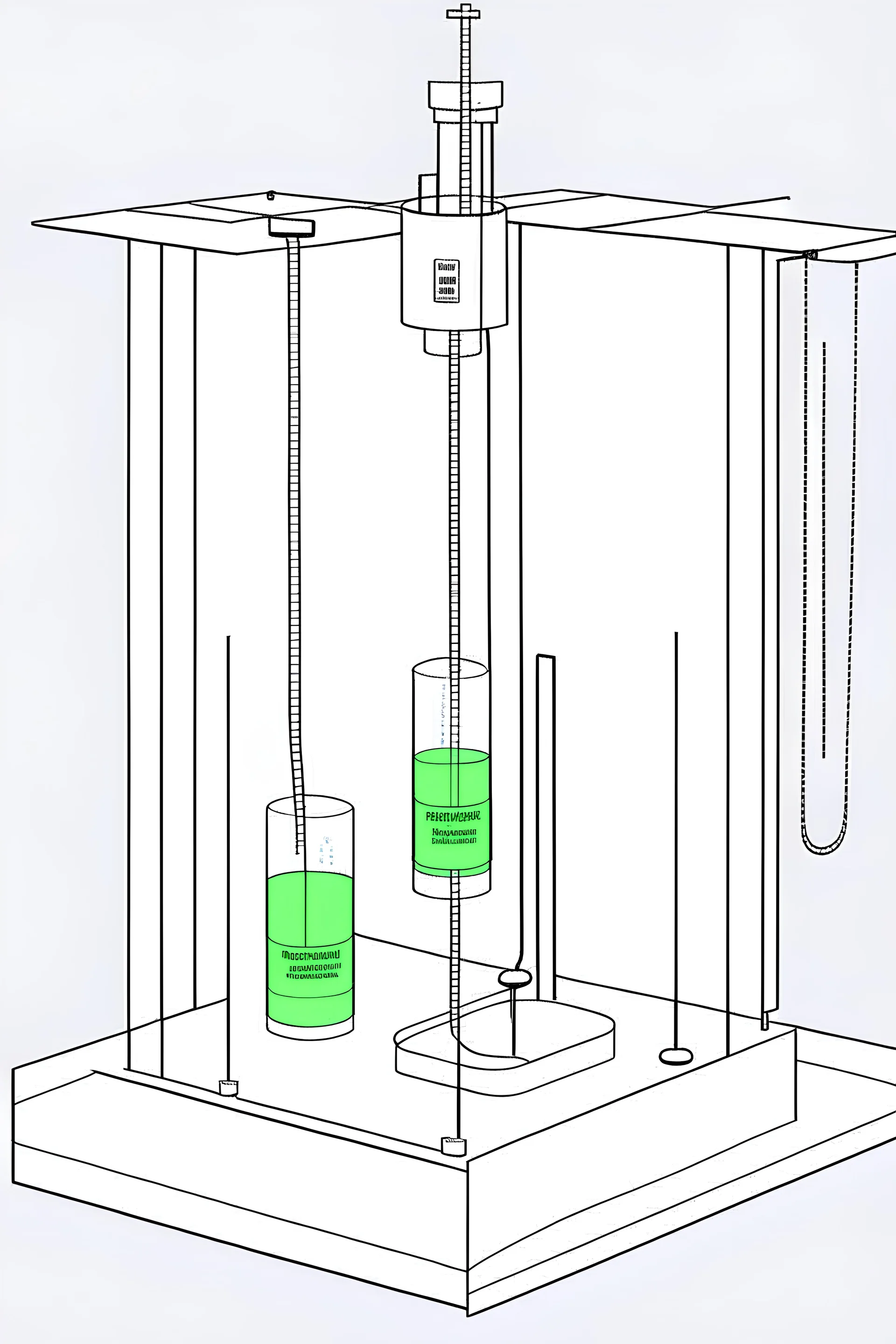 draw image of the experimental setup for electrolysis of color solution, showing electrodes dipped in a beaker, electrical wire, and dc power supply.