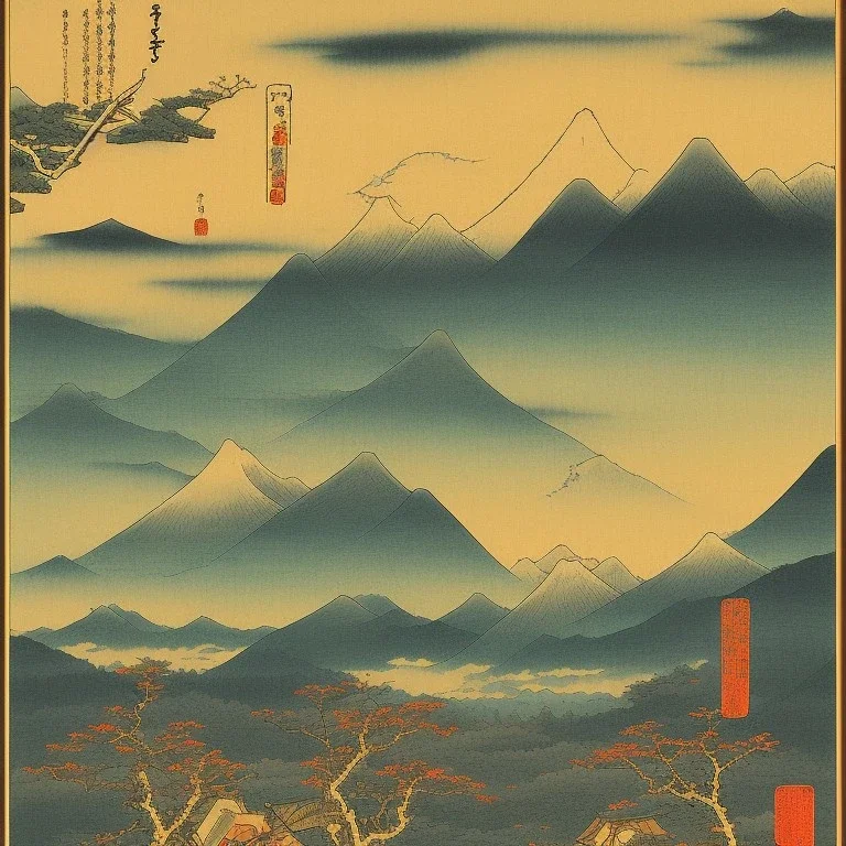 Ukiyo-e, landscape, mountains