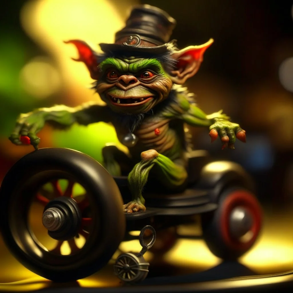 hairy pimp groove funk goblin gremlin hippie in running inside big wheel, prize winning oil painting, ,bokeh like f/0.8, tilt-shift lens 8k, high detail, smooth render, down-light, unreal engine