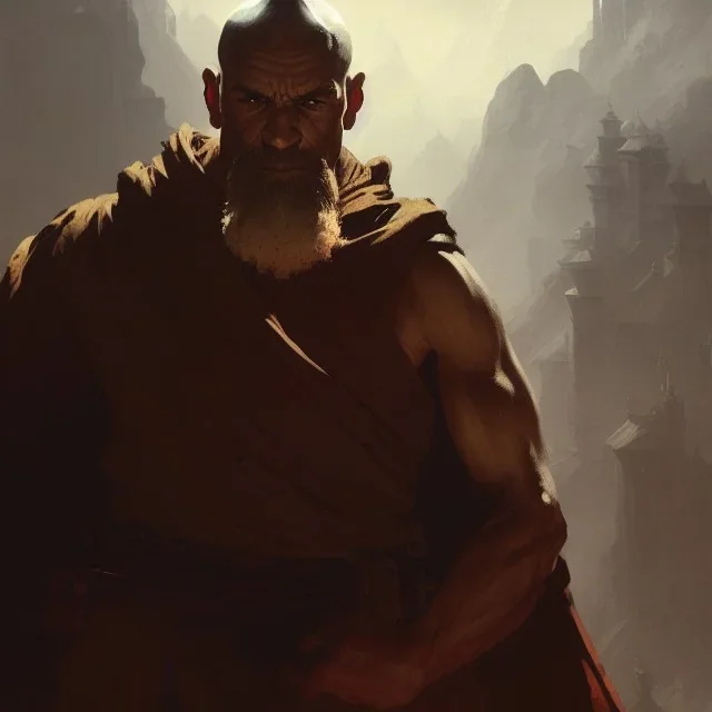 Portrait of a monk, grimdark, Frank Frazetta, Greg Rutkowski, hyperdetailed, dnd, trending on Artstation, Splash screen art, dynamic lighting, hyperdetailed, intricately detailed, a masterpiece, 8k resolution