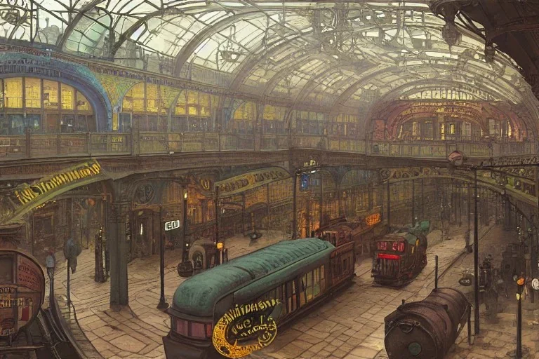  Interior Train station +Colourful city+old lamp+Bar and garden on High Bridges across Skyscraper river+canals+Gothic village+European Metropolis on sea+naples alley+Torino square+trieste canals+victorian London+decòpunk Skyscraper+ +steampunk+biopunk+alphonse mucha, greg rutkowski, matte painting, cryengine, hyper detailed, felix kelly, fantasy art, seb mckinnon