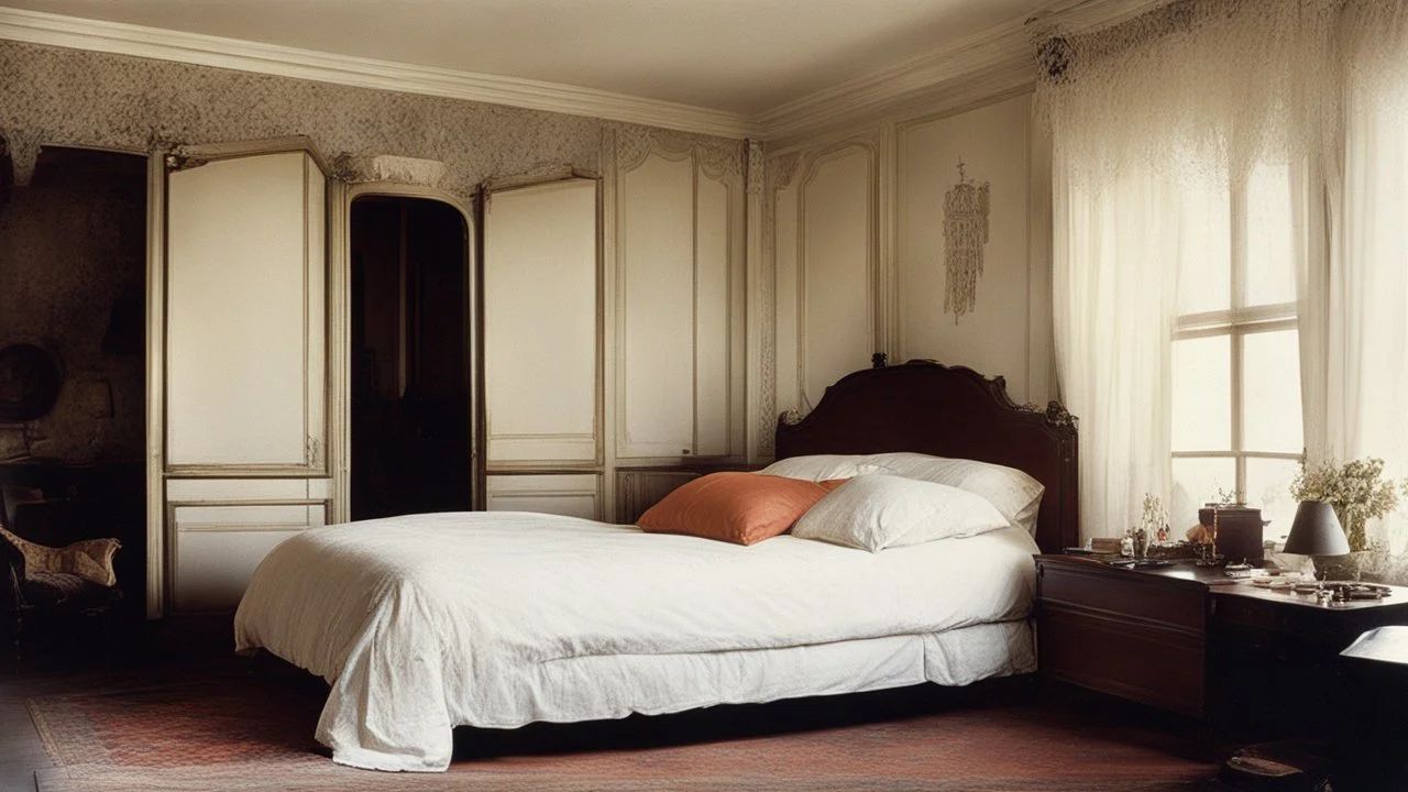 [photo by Russ Meyer] in the Victorian age, the bedroom of a young woman of a aristocrat family. She lies with her aunt