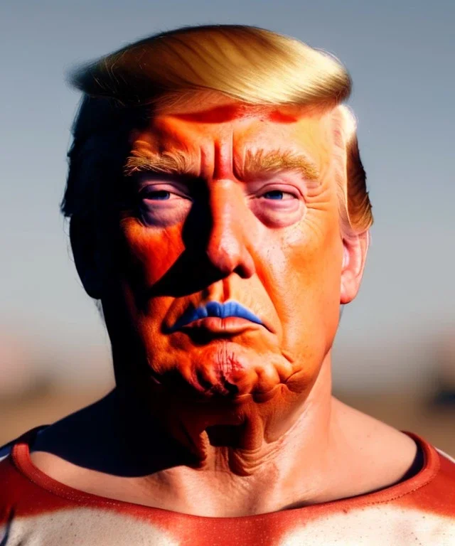 Realistic image of Donald trump wrestler, Mexican wrestling, makeup, red and blue breeches, suspenders, retro style, 80s, red, gold, vibrant color, highly detailed, clean background, concept art, unreal engine 5, god rays, ray tracing, RTX, lumen lighting, ultra detail, volumetric lighting, 3d, finely drawn, high definition, high resolution.